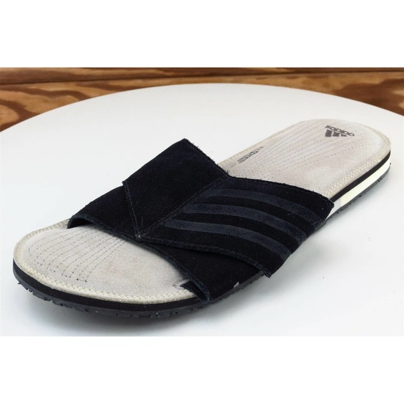 adidas Sz‎ 7 M Black Slide Leather Women Sandals 014678 - Picture 1 of 8